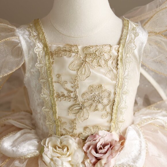 Stunning Fairy Dress Wings Dress-Up Costume Fairy Blush Pink Ivory Gold Like New - Picture 7 of 9